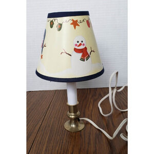 Small Candlestick Lamp With Electric Plug and Switch Christmas Snowman Shade
